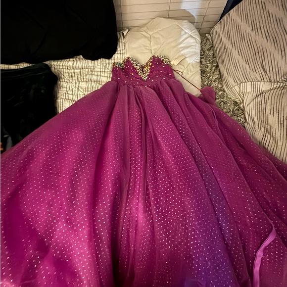 Allure Bridals Purple Sequin Tulle Ball Gown with Puffy Sleeves - Picture 17 of 17